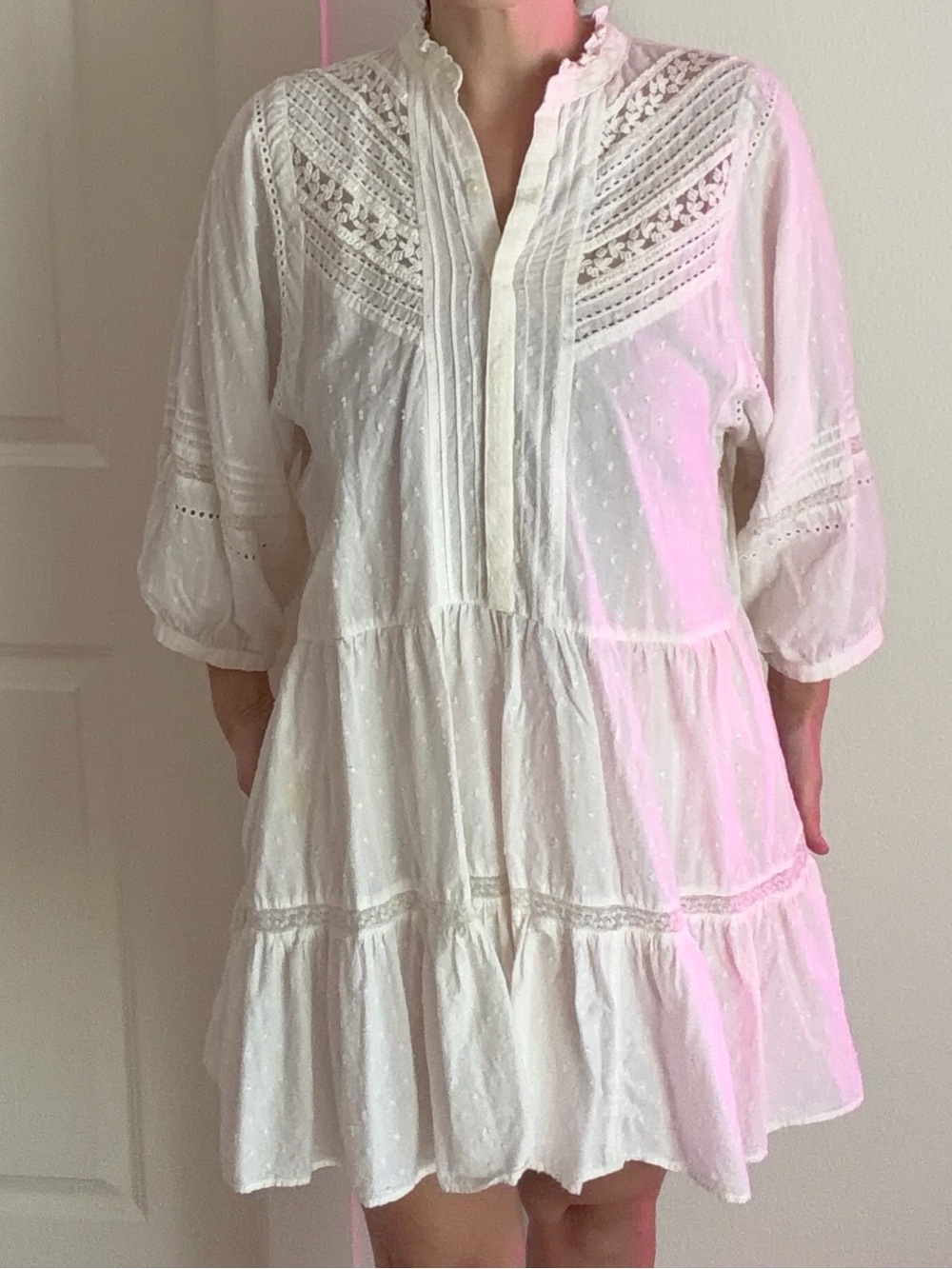Anthropologie White Eyelet Lace Pintuck Peasant Blouse - Picture 1 of 4